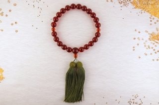 高級京念珠【喜芳工房】（限定品）老山白檀 天然琥珀仕立 正絹蛍