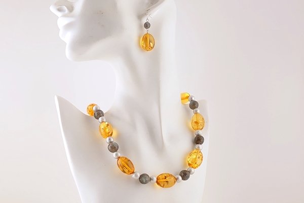 画像10: 琥珀ネックレス・ピアスセット品 (10)