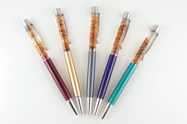 画像4: 久慈産琥珀フローティングボールペン＜青＞ (4)