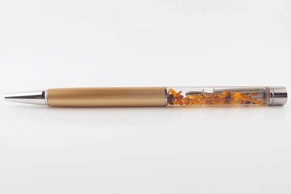 画像2: 久慈産琥珀フローティングボールペン＜金＞ (2)