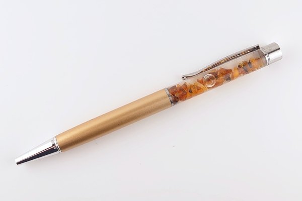 画像1: 久慈産琥珀フローティングボールペン＜金＞ (1)