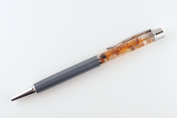 画像1: 久慈産琥珀フローティングボールペン＜グレー＞ (1)