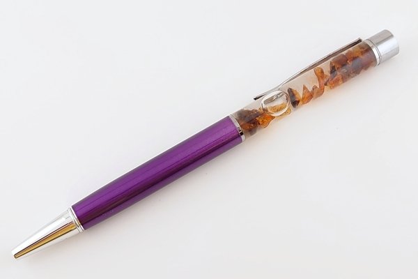 画像1: 久慈産琥珀フローティングボールペン＜バイオレット＞ (1)