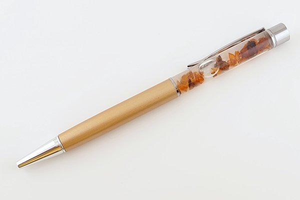 画像1: 久慈産琥珀フローティングボールペン＜ゴールド＞ (1)