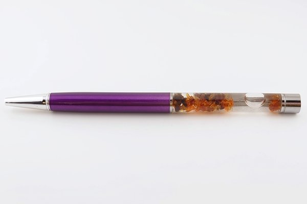 画像2: 久慈産琥珀フローティングボールペン＜バイオレット＞ (2)
