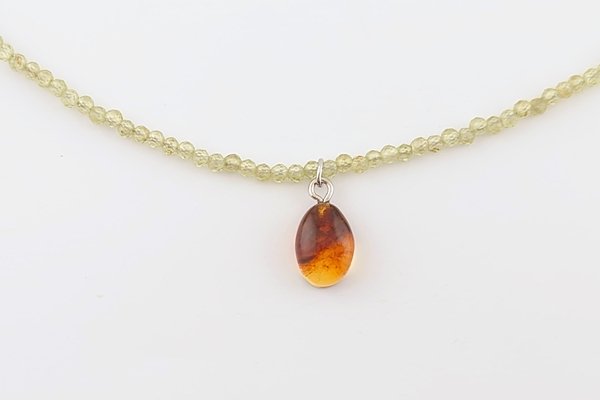 画像1: 久慈産琥珀ネックレス（ペリドット） (1)