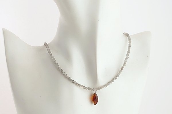 画像5: 久慈産琥珀ネックレス（ラブラドライト） (5)