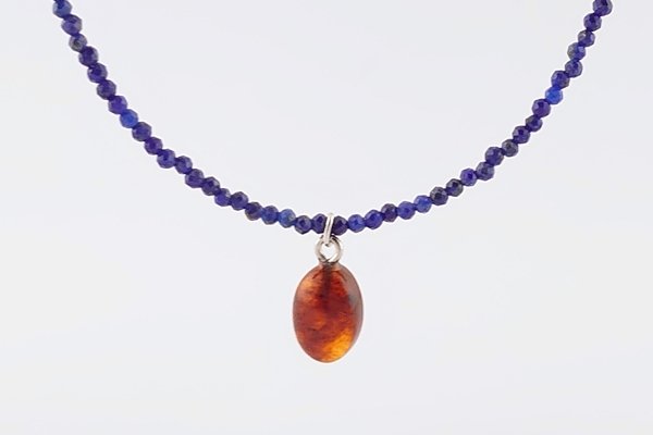 画像1: 久慈産琥珀ネックレス（ラピスラズリ） (1)