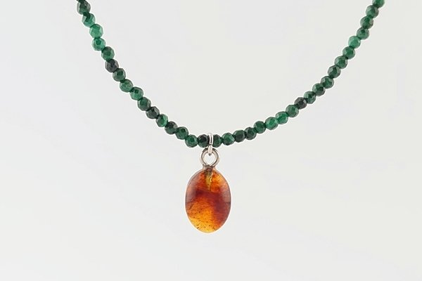 画像1: 久慈産琥珀ネックレス（マラカイト） (1)