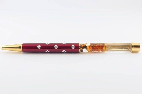 画像3: 久慈産琥珀フローティングボールペン＜バーガンディ・柄入り＞ (3)