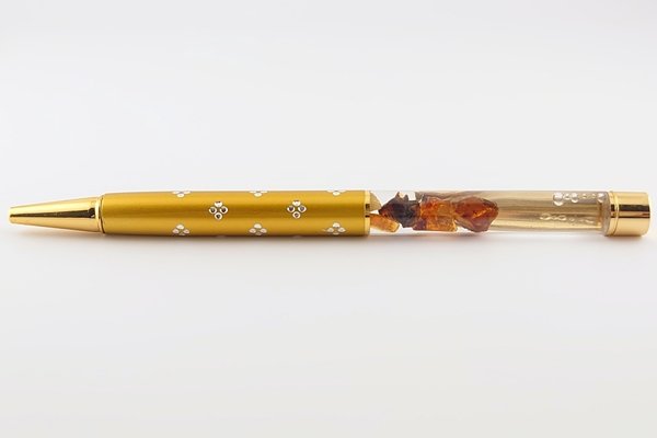 画像3: 久慈産琥珀フローティングボールペン＜ゴールド・柄入り＞ (3)